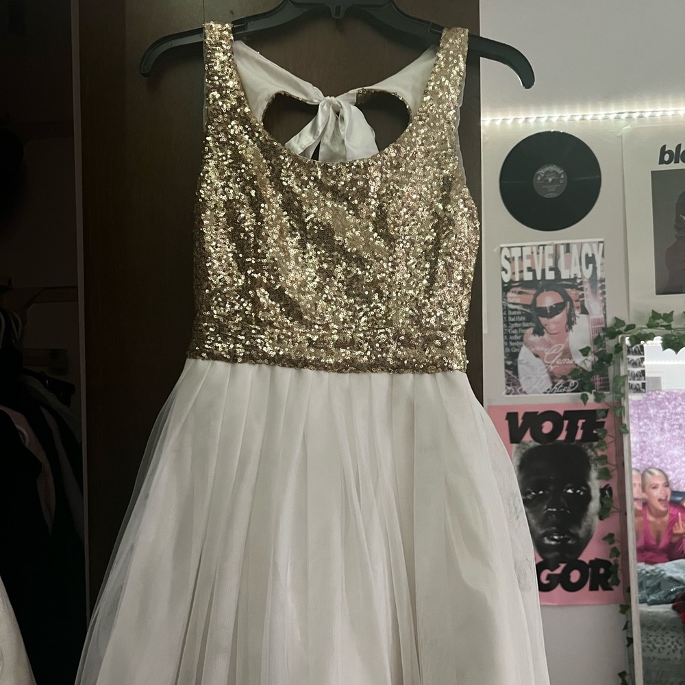 B.Darlin gold and white mini dress